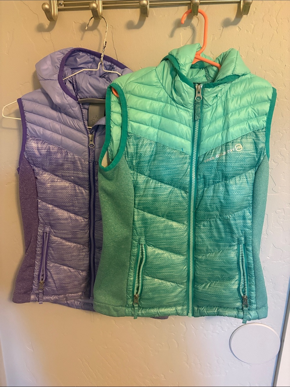 Free Country Mint and Lavender Quilted Hooded Vests Bundle of Two